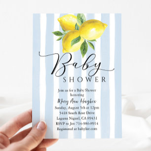 Invitation Baby shower Citron Blue Pastel Stripes