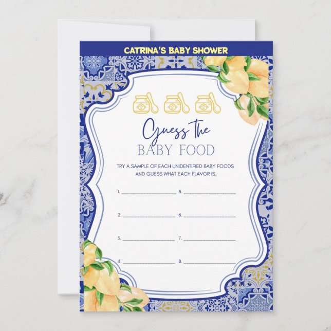 Invitation Baby shower Citron Carreaux Bleus - Nom modifiable (Devant)