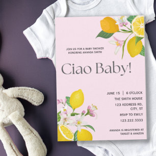 Invitation Baby shower citron, Ciao bébé, thème italien