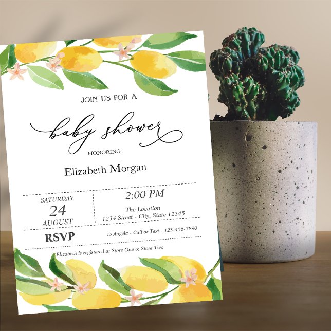 Invitation Baby Shower Citron Citrus Aquarelle (Créateur téléchargé)