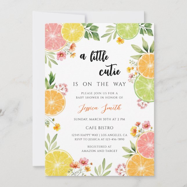 Invitation Baby Shower Citron Clair Mixte (Devant)