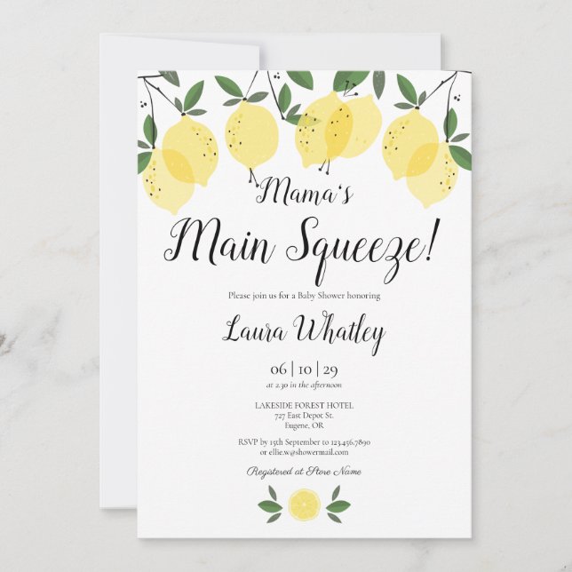 Invitation Baby Shower Citron de Mama's Main Squeeze (Devant)