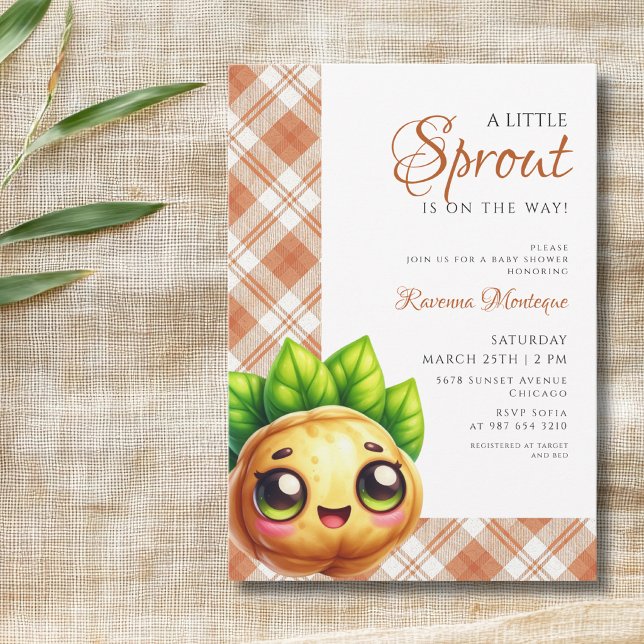 Invitation Baby Shower Citron Gingham et Céleri Petit Germe (Créateur téléchargé)