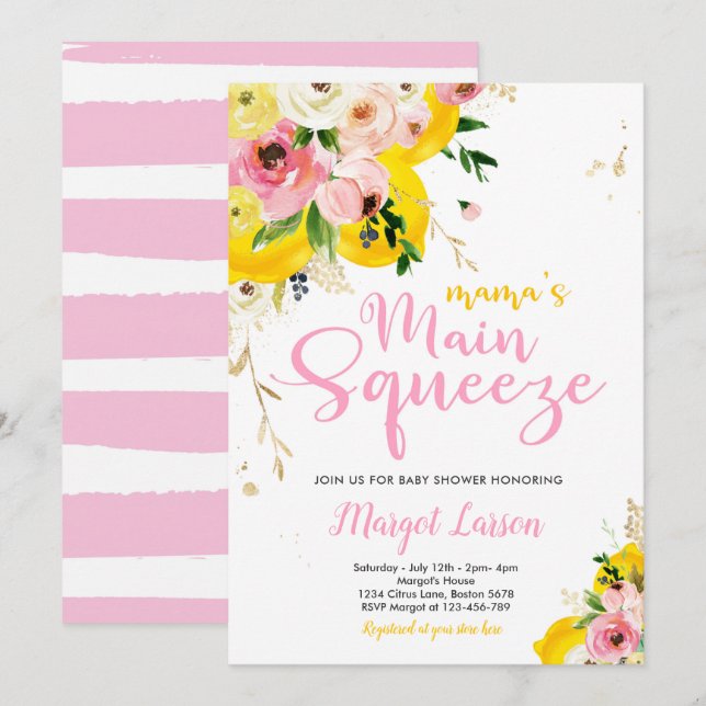 Invitation Baby shower citron Le Baby shower principal de la  (Devant / Derrière)