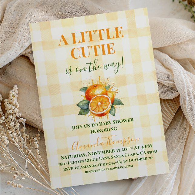 Invitation Baby Shower Citron Little Cutie Gingham Jaune (Créateur téléchargé)