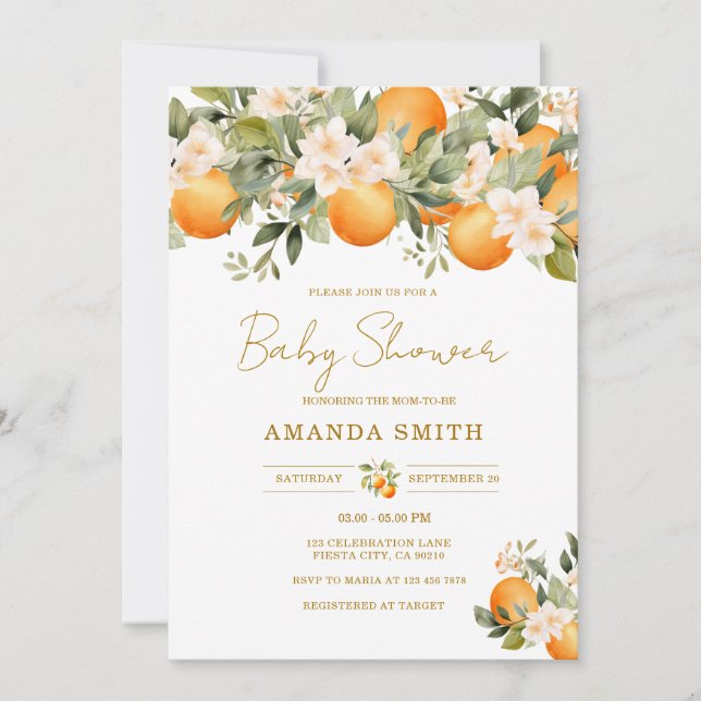 Invitation Baby Shower Citron Orange (Devant)