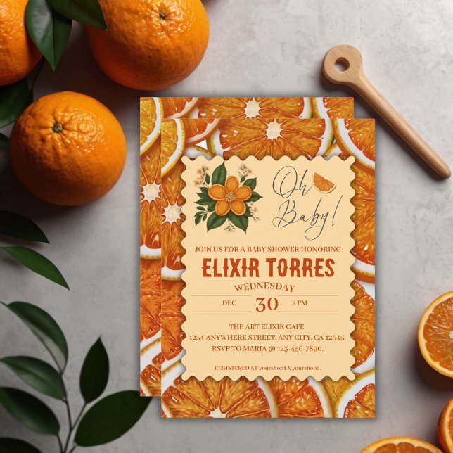 Invitation Baby Shower Citron Orange Élégant Moderne  (Créateur téléchargé)