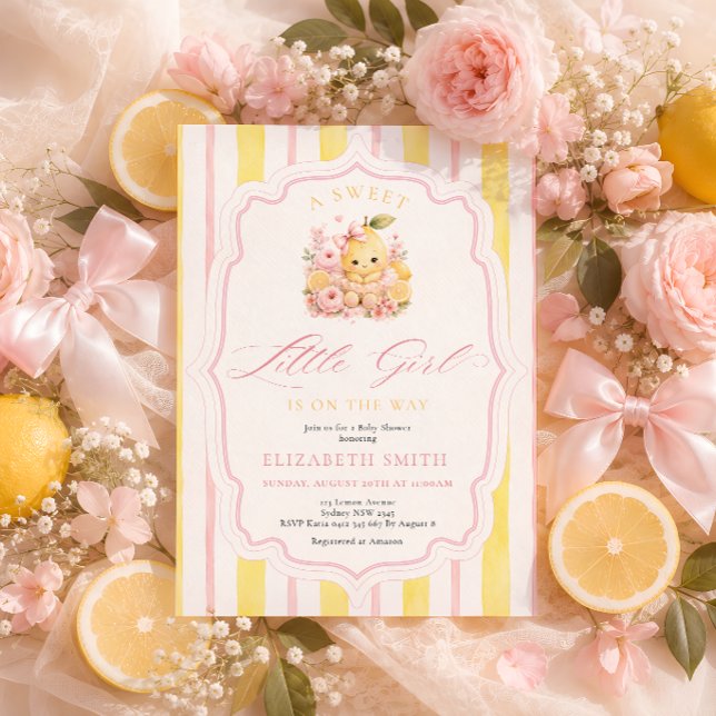 Invitation Baby Shower Citron Rayures Bébé Fille (Créateur téléchargé)