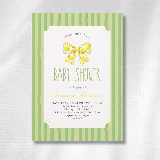 Invitation Baby-Shower Citron Ruban Citron Vert Rayé Tendance (Créateur téléchargé)