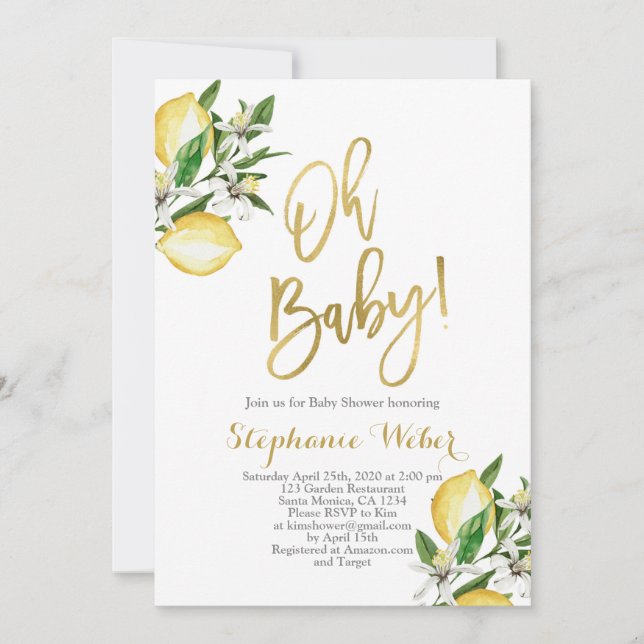 Invitation Baby shower citrons (Devant)
