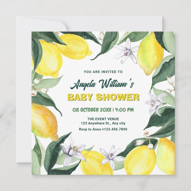 Invitation Baby shower citrons et fleurs (Devant)