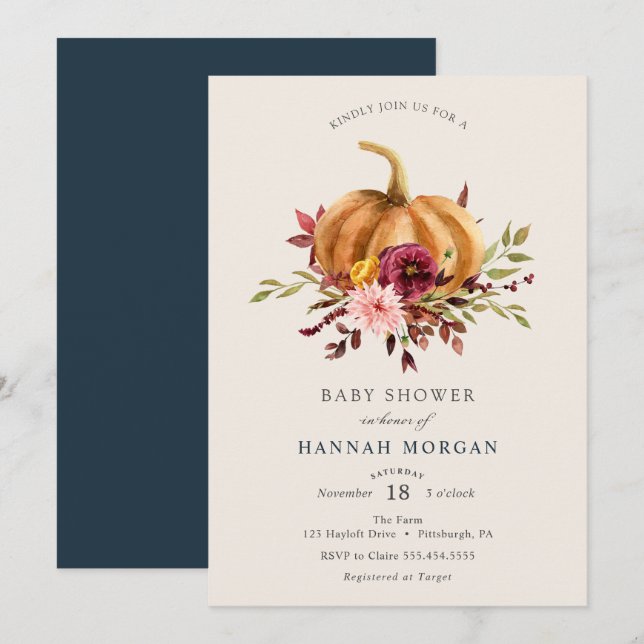 Invitation Baby shower citrouille (Devant / Derrière)