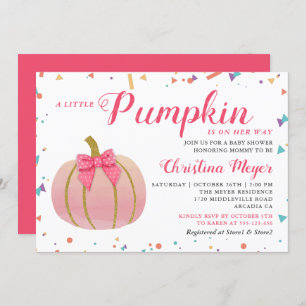 Invitation Baby shower Citrouille Aquarelle rose