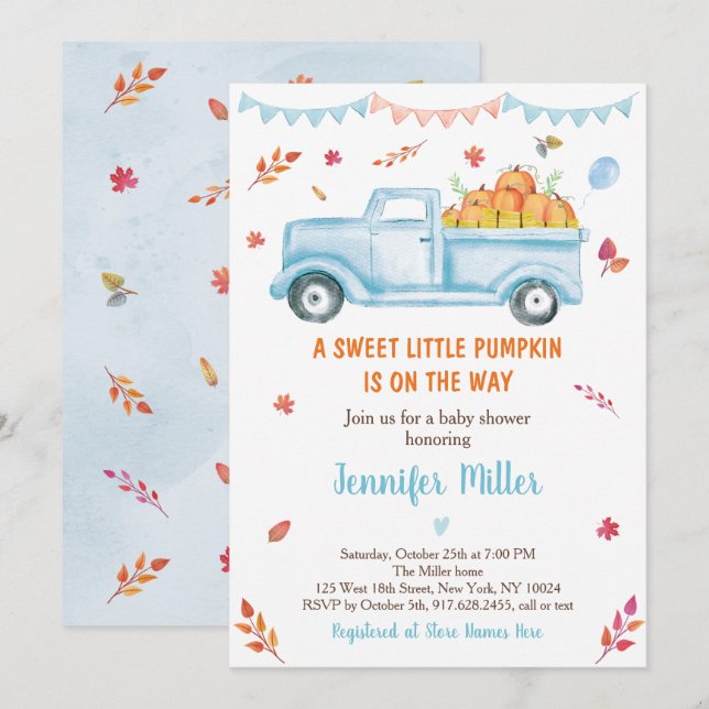 Invitation Baby shower Citrouille Automne (Devant / Derrière)