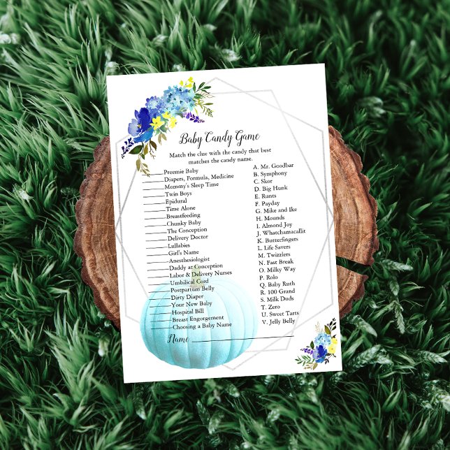 Invitation Baby shower citrouille Baby Candy Jeu | Bleu (Créateur téléchargé)