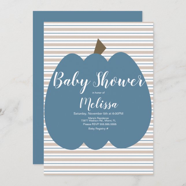 Invitation Baby shower Citrouille bleu (Devant / Derrière)