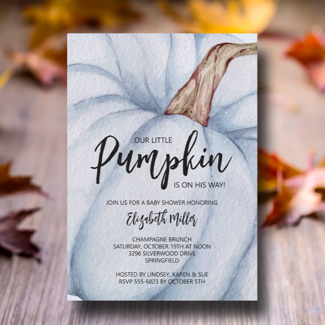 Invitation Baby shower Citrouille bleu (Large blue pumpkin boy baby shower invitations, INSTANT DOWNLOAD and/or PRINTED)