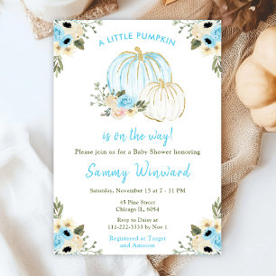 Invitation Baby shower Citrouille bleu et blanc