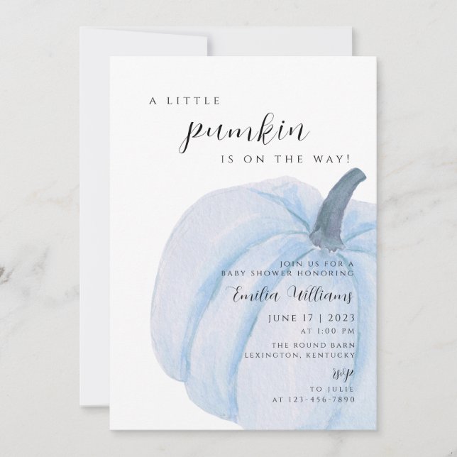 Invitation baby shower Citrouille bleu garçon (Devant)