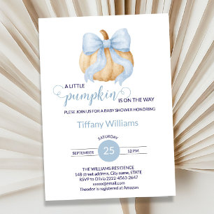 Invitation Baby shower citrouille bleu minimaliste