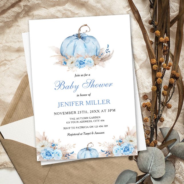 Invitation Baby Shower Citrouille Bleue (Créateur téléchargé)