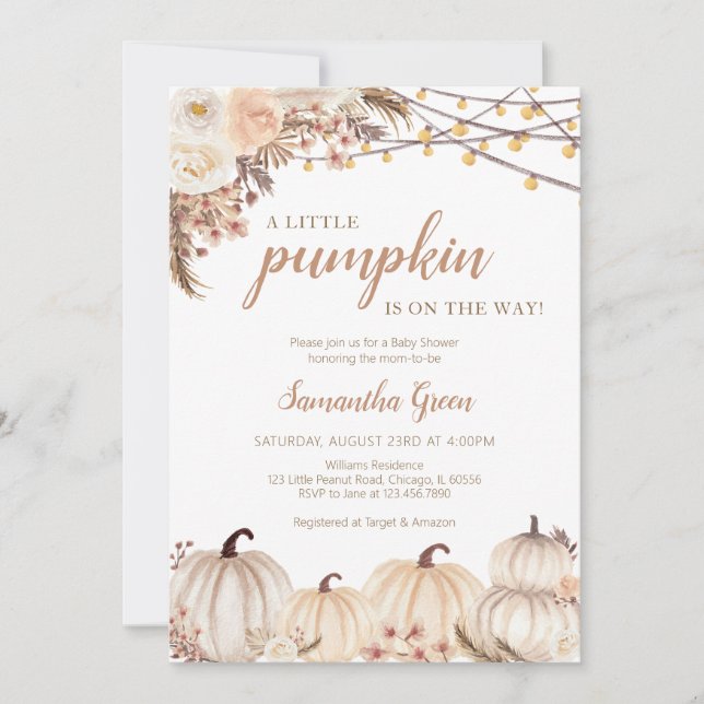Invitation Baby shower Citrouille Boho (Devant)