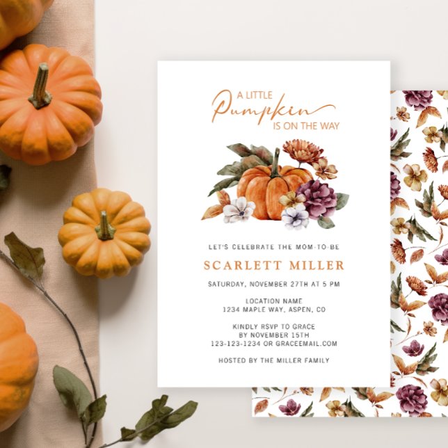 Invitation Baby shower Citrouille Boho (A Little Pumpkin Is On The Way Baby Shower Invitation Fall Autumn Watercolor Floral)