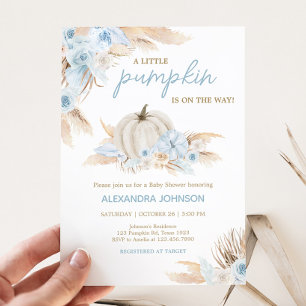 Invitation Baby shower Citrouille Boho Dusty Blue