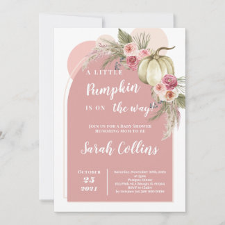 Invitation Baby shower Citrouille Boho rose
