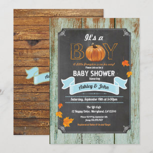 Invitation baby shower citrouille bois rustique