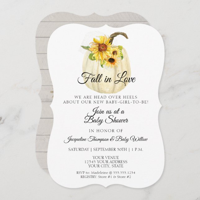 Invitation Baby shower Citrouille d'aquarelle florale de tour (Devant / Derrière)