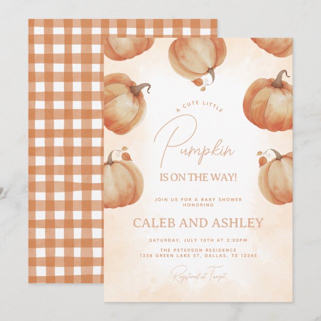 Invitation Baby shower Citrouille d'automne (Devant / Derrière)