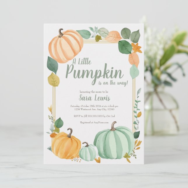 Invitation Baby shower citrouille d'automne (Debout devant)