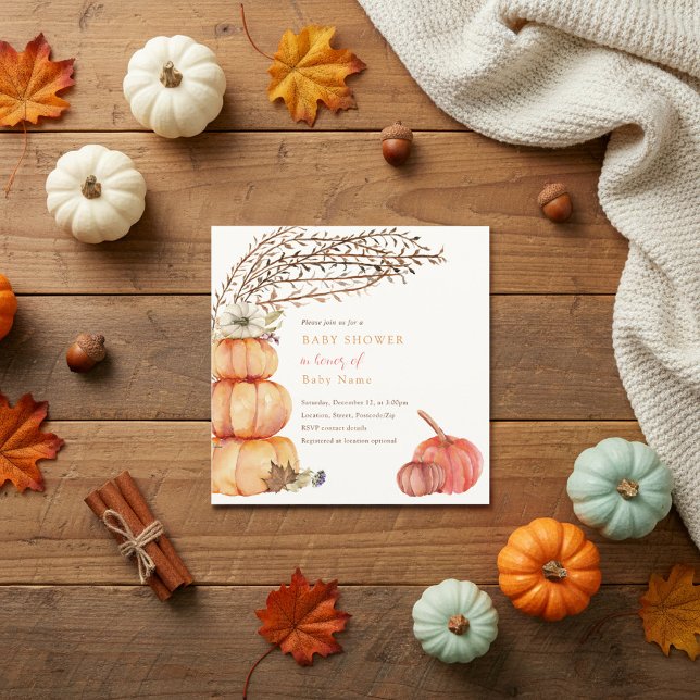 Invitation Baby shower citrouille d'automne (Pumpkin, fall, baby shower invitation.)