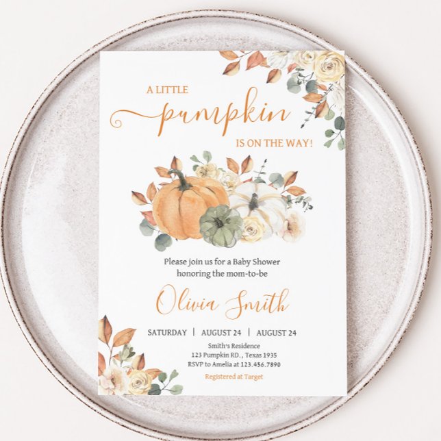 Invitation Baby shower Citrouille d'automne (Autumn Pumpkin Baby Shower Invitation)