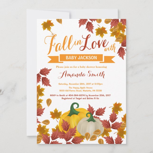 Invitation Baby shower Citrouille d'automne (Devant)