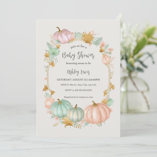 Invitation Baby shower Citrouille d'automne (Debout devant)