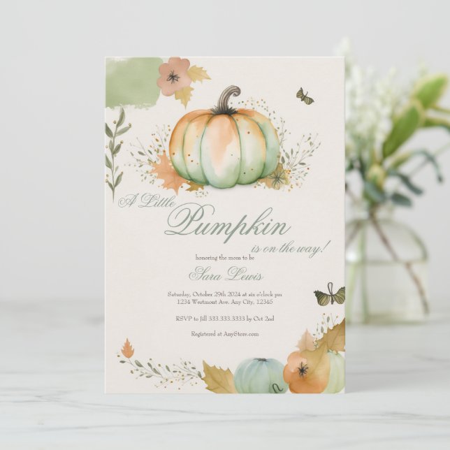 Invitation Baby shower citrouille d'automne (Debout devant)