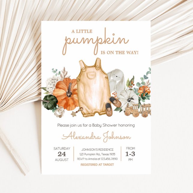 Invitation Baby shower Citrouille d'automne Vêtements de bébé (Gender Neutral Baby Clothes Pumpkin Baby Shower invitation)