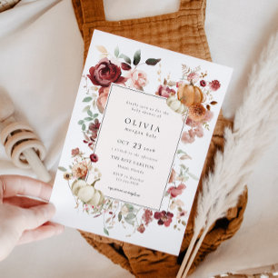 Invitation Baby shower Citrouille de Bourgogne d'automne