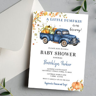 Invitation Baby shower Citrouille de camion bleu