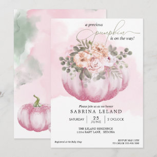Invitation Baby shower Citrouille de couleur aquarelle rose