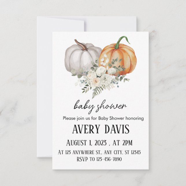 Invitation Baby shower Citrouille de fleurs d'automne (Devant)