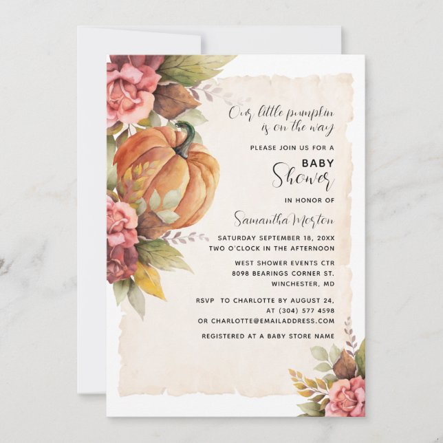 Invitation Baby shower Citrouille de Foliage d'automne (Devant)