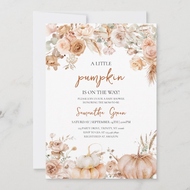 Invitation Baby shower Citrouille de Girl Boho Florals (Devant)