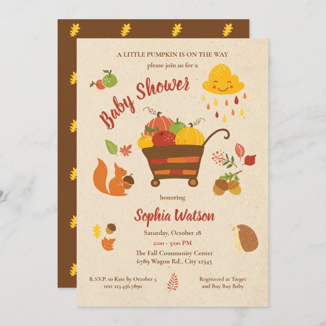 Invitation Baby shower Citrouille de la scène d'automne migno (Devant / Derrière)