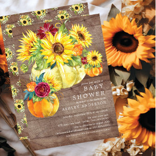 Invitation Baby shower Citrouille de tournesol rustique d'aut