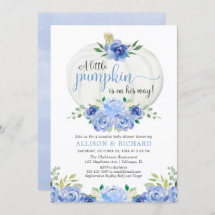 Invitation baby shower citrouille en couple, bleu vert foncé