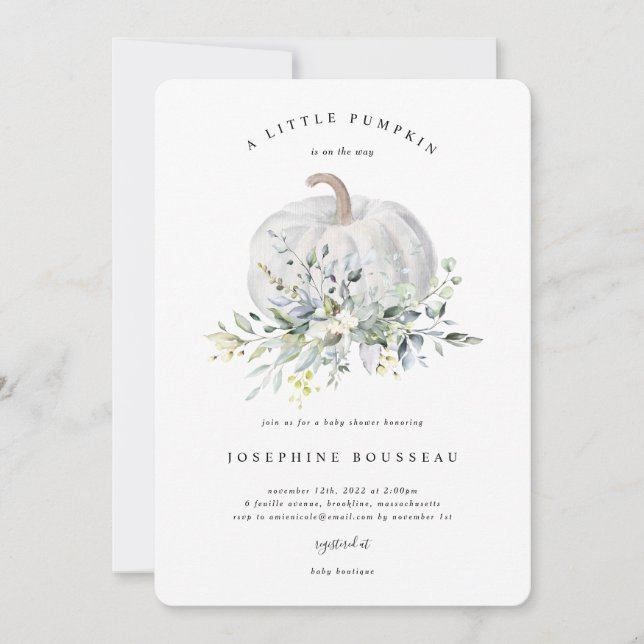 Invitation Baby shower Citrouille Eucalyptus (Devant)
