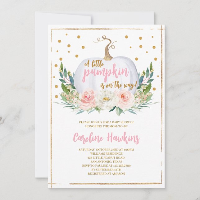 Invitation Baby shower Citrouille fille (Devant)